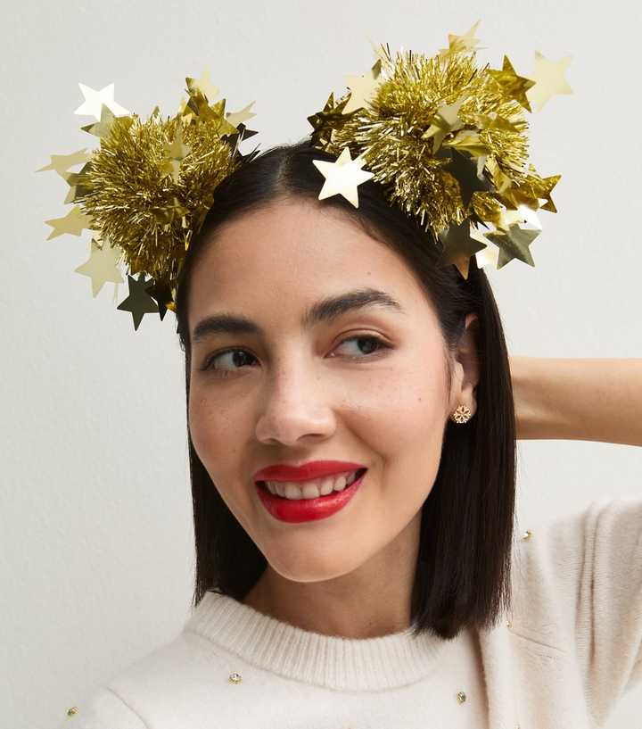 Gold Christmas Tinsel Bunched Headband