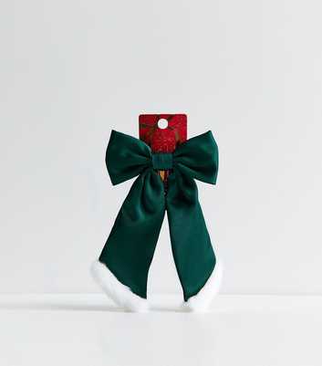 Bright Green Christmas Satin Santa Bow Hair Slide