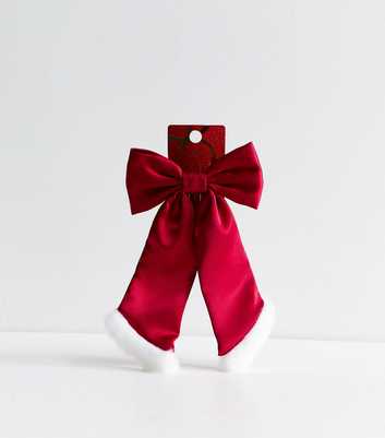 Bright Red Christmas Satin Santa Bow Hair Slide