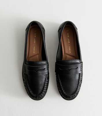 Black Leather Gathered Almond Toe Penny Slot Loafers