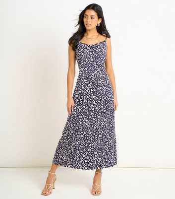 Gini London Navy Animal Print Cowl Midi Dress