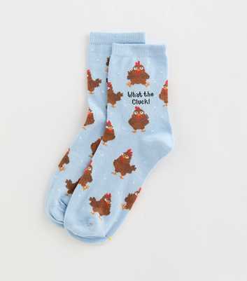 Light Blue What The Cluck Patterned Ankle Socks