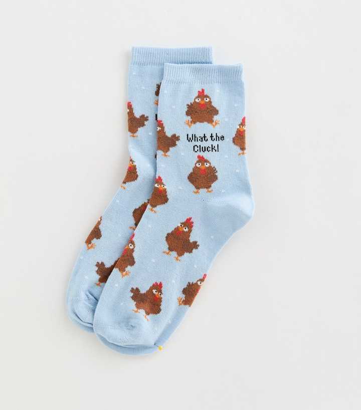 Light Blue What The Cluck Patterned Ankle Socks
