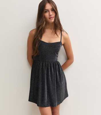 Petite Black Shimmer Corset Waist Flippy Skirt Mini Dress