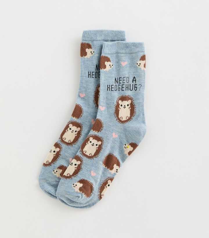 Blue Need A Hedge Hug Patterned Ankle Socks