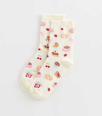Cream Cotton Rich Brunch Pattern Socks