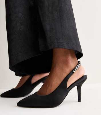 Wide Fit Black Satin Embellished Slingback Strap Pumps