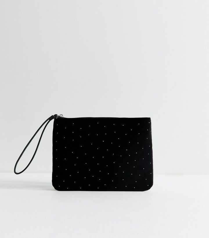 Black Velvet Embellished Zipped Pouch