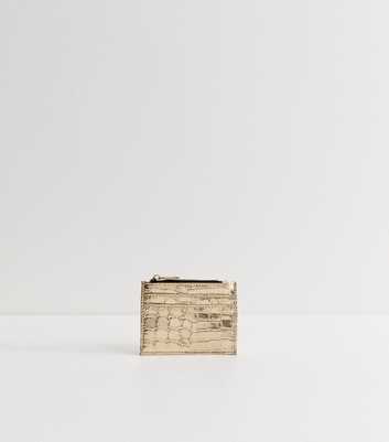 Gold Faux Leather Crocodile Embossed Texture Cardholder