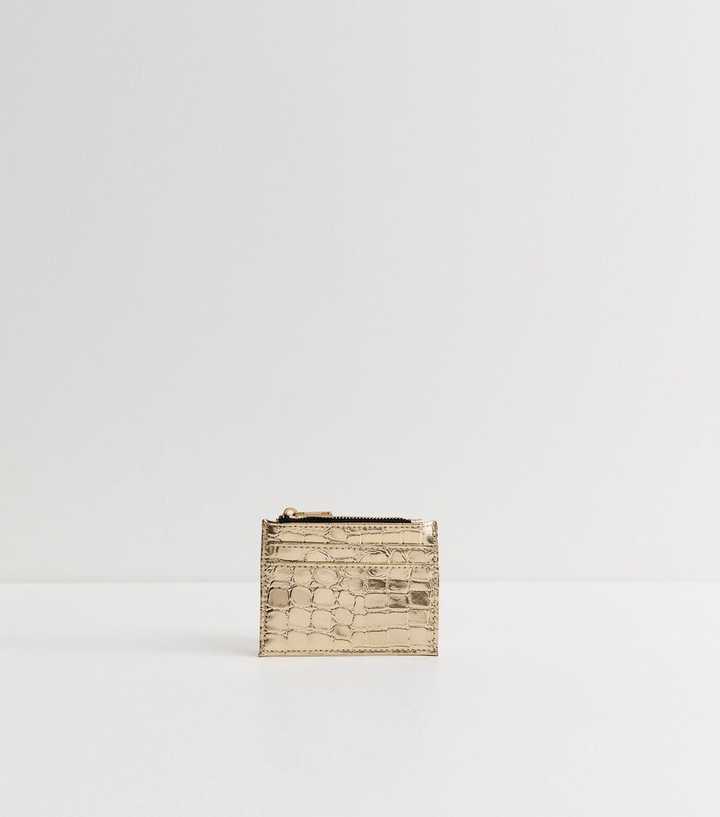 Gold Faux Leather Crocodile Embossed Texture Cardholder
