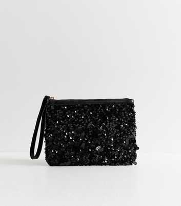 Black Teardrop Sequin Embellished Pouch