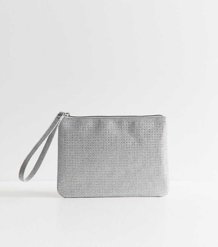 Silver Rhinestone Embellished Pouch