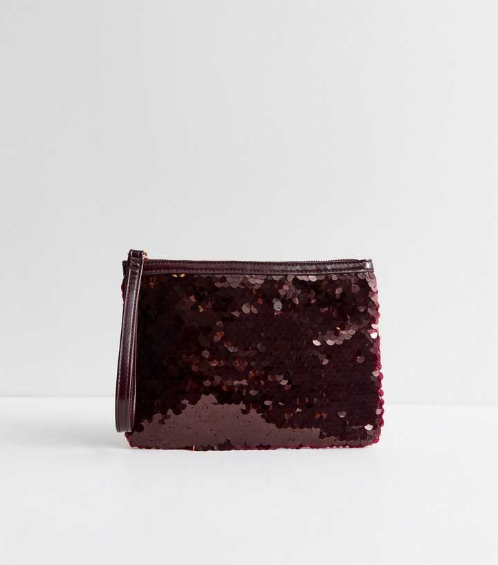 Dark Burgundy Sequin Embellished Pouch