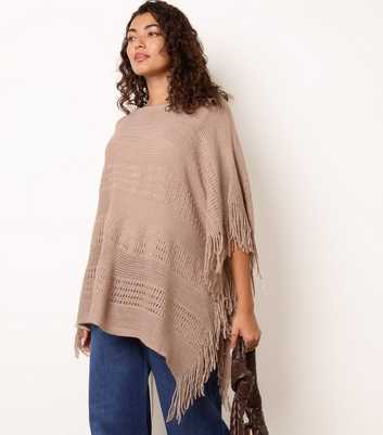 Blue Vanilla Oatmeal Knitted Fringed Cape