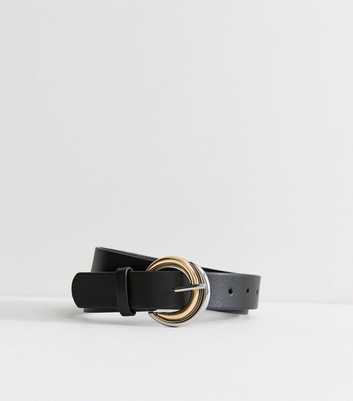 Black Faux Leather Mixed Metal Buckle Belt