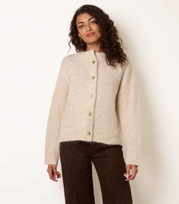 Blue Vanilla Oatmeal Button Front Knitted Cardigan with Wool
