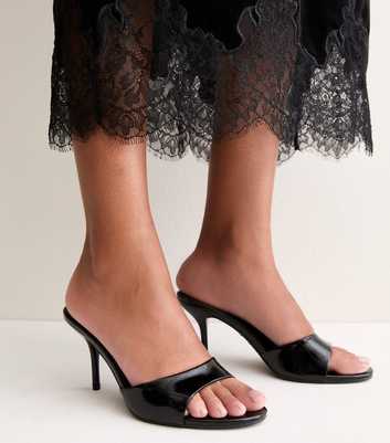 Black Faux Leather Stiletto Mules