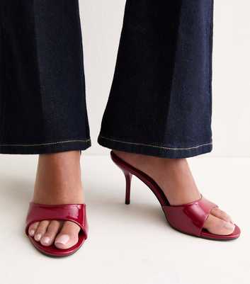 Bright Red Faux Leather Stiletto Mules