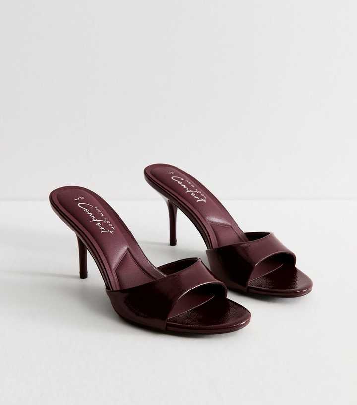 Dark Burgundy Faux Leather Stiletto Mules