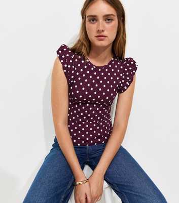 Burgundy Cotton Rich Ribbed Frill Sleeve Vest