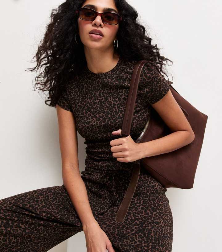 Brown Cotton Rich Animal Print Baby Tee T-Shirt