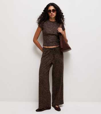 Brown Cotton Rich Animal Print Wide Leg Trousers