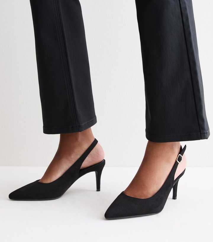 Black Faux Suede Slingback Pumps