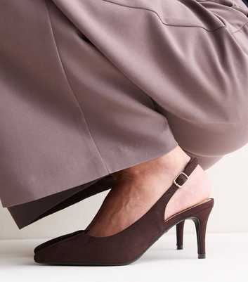 Dark Brown Faux Suede Slingback Pointed Toe Pumps