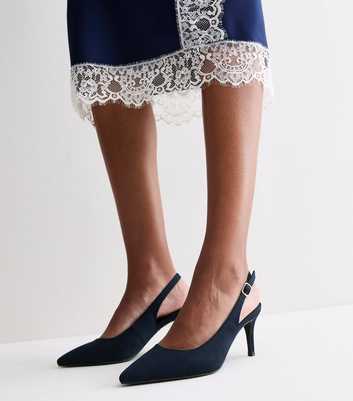 Navy Faux Suede Slingback Pointed Toe Pumps