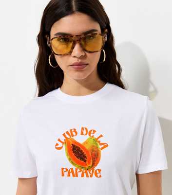 White Cotton Papaya Print Relaxed Fit T-Shirt