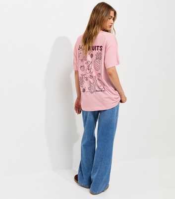 Light Pink Cotton Bol de Fruits Print Oversized T-Shirt