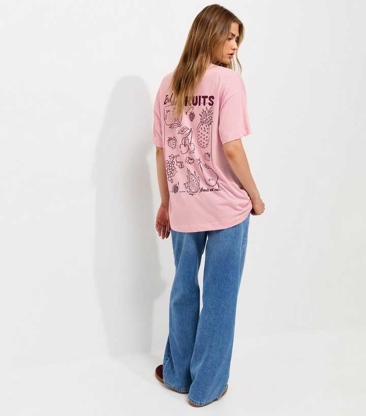 Light Pink Cotton Bol de Fruits Print Oversized T-Shirt