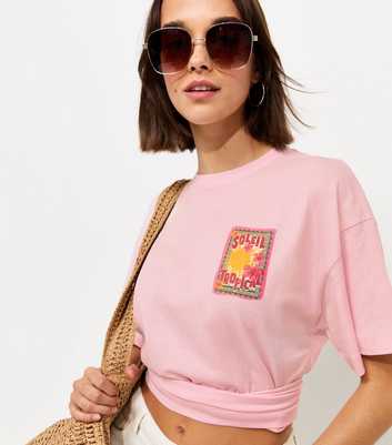 Light Pink Soleil Tropical Stamp Print Oversized T-Shirt