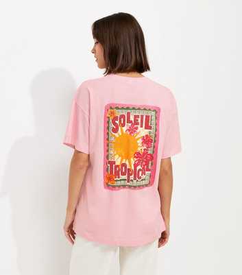 Light Pink Soleil Tropical Stamp Print Oversized T-Shirt