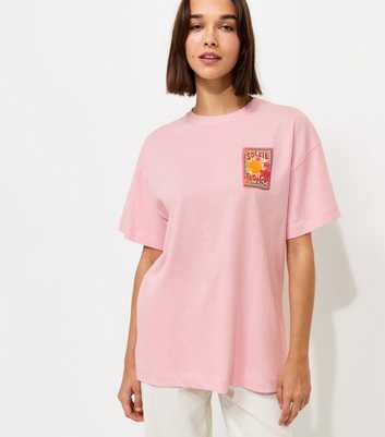 Light Pink Soleil Tropical Stamp Print Oversized T-Shirt
