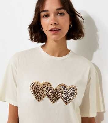 Cream Cotton Foil Heart Lace Hem Boxy T-Shirt
