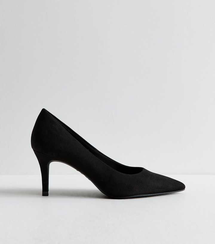 Black Faux Suede Court Shoes