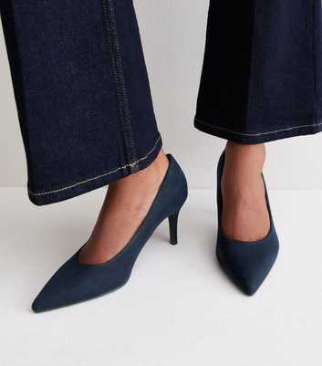 Navy Faux Suede Court Shoes