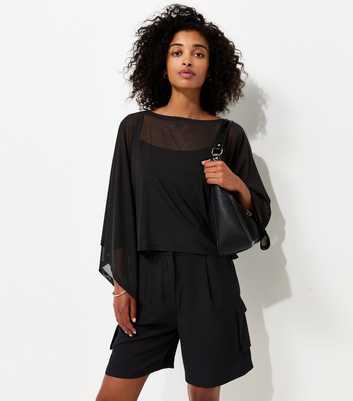 Black Slash Neck Mesh Cape