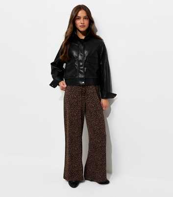 Petite Brown Cotton Rich Leopard Print Wide Leg Trousers