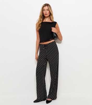 Tall Black Cotton Rich Polka Dot Wide Leg Trousers