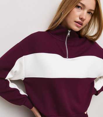 Premium Red Colour Block Three Quarter Zip Sweatshirt