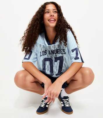 Girls Light Blue Los Angeles 07 Lace Longline Football Top