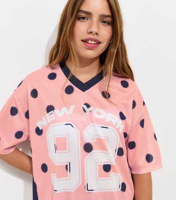 Girls Pink Polka Dot Football Top
