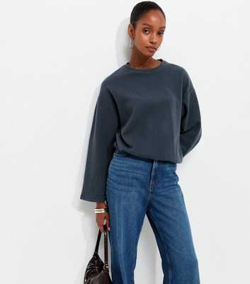 Navy Cotton Rich Soft Touch Bubble Hem Top
