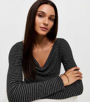 Grey Soft Touch Striped Cowl Neck Top
