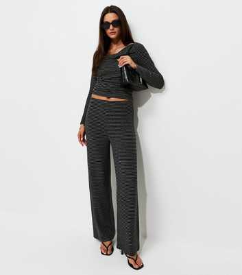 Grey Soft Touch Striped Wide Leg Trousers