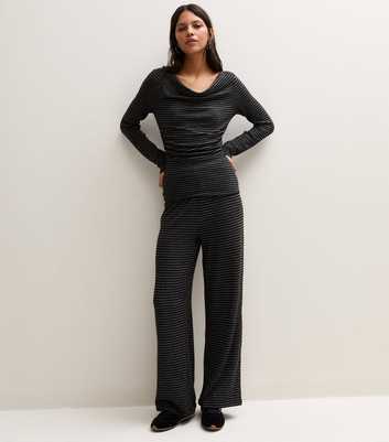 Grey Soft Touch Striped Wide Leg Trousers