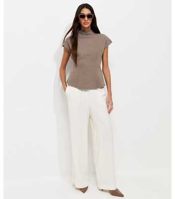 Dark Mink Cotton Rich Soft Touch High Neck Peplum Top
