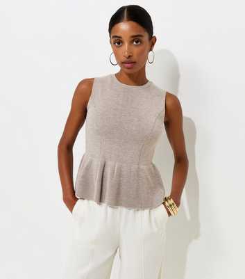 Mink Compact Knit Peplum Waist Vest Top